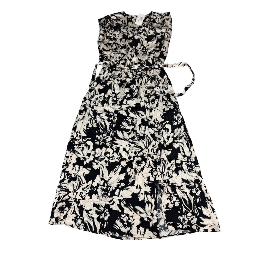Evereve Winona Dress Black White Floral Maxi Sleeveless V-Neck M MSRP $118